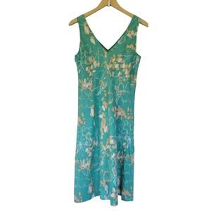 Componix Sleeveless Floral Sundress Turquoise Cream Women Size 10 Summer Dress